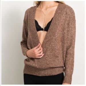 Brown deep-v soft sweater
